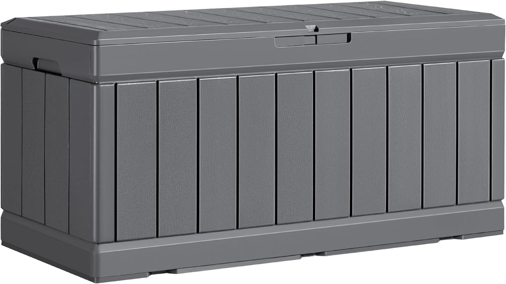 YESHOMY Storage Chest, Entryway Resin Shoe Bench, Toy Box with Hydraulic Bracket Flip Lid, Side Holder, Supports 450 lbs for Bedroom, Living Room, Lockable, Gray