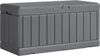 YESHOMY Storage Chest, Entryway Resin Shoe Bench, Toy Box with Hydraulic Bracket Flip Lid, Side Holder, Supports 450 lbs for Bedroom, Living Room, Lockable, Gray