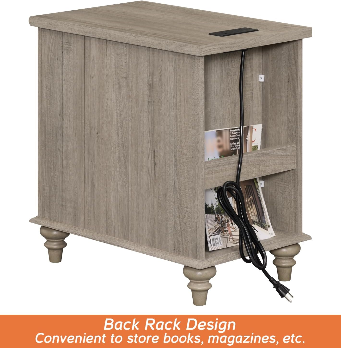 WAMPAT 2 Pack End Tables with Charging Station, Farmhouse Side Table with Drawer & Storage Cabinet, Gray Nightstands with Power Outlets & USB Ports for Living Room, Bedroom