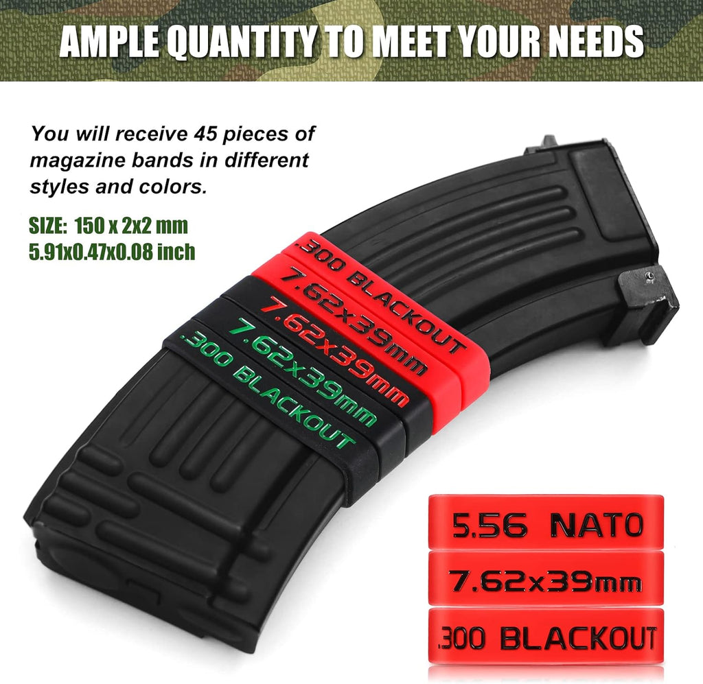 Chivao 45 Pack Magazine Marking Band 223, 300, 5.56, 7.62mm Magazine Bands for Accessories