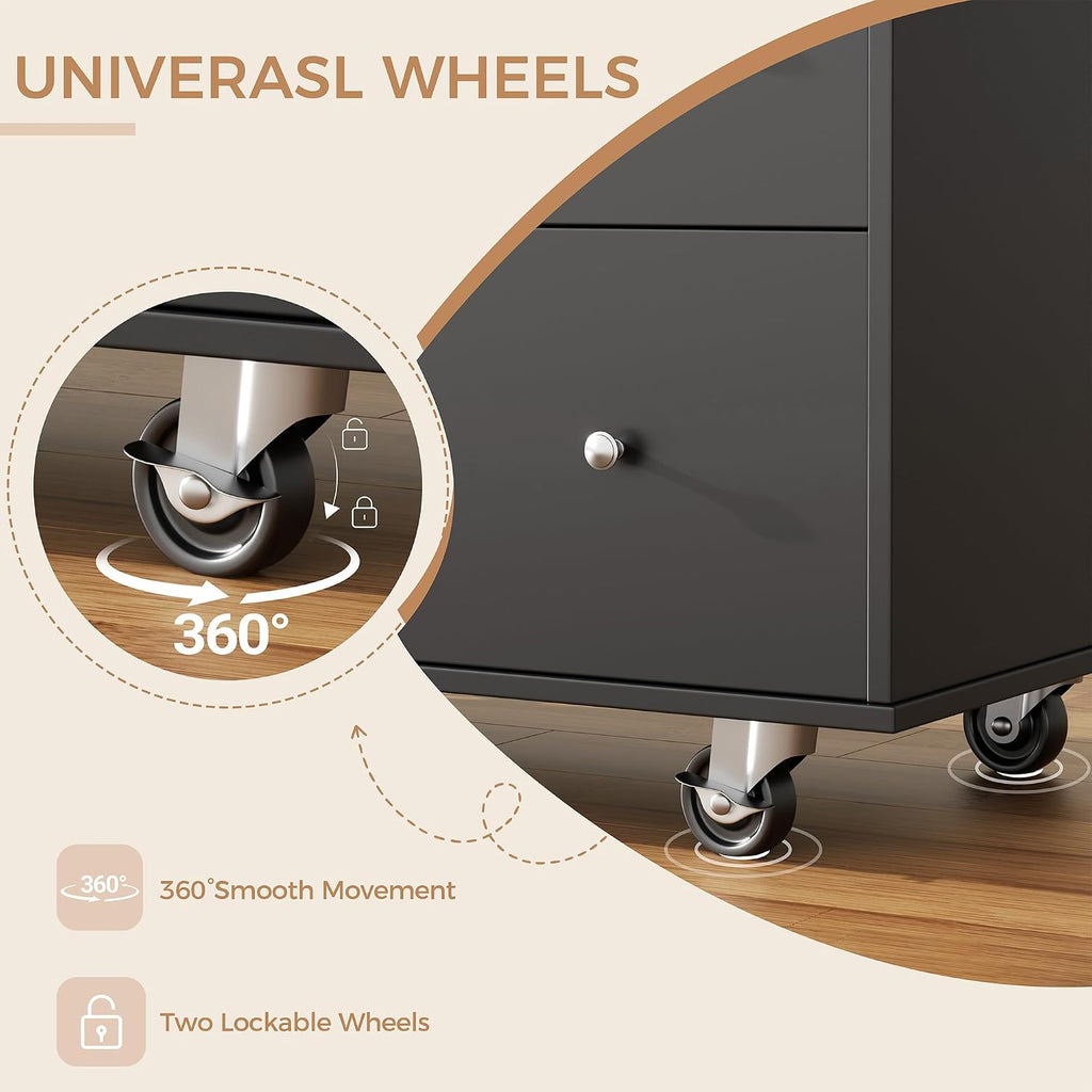 JY QAQA 40" Kitchen Island Cart Furniture cart on Wheels Rolling Portable Dining Room Serving Utility Carts Mobile Movable with Drawers Cabinet,Black