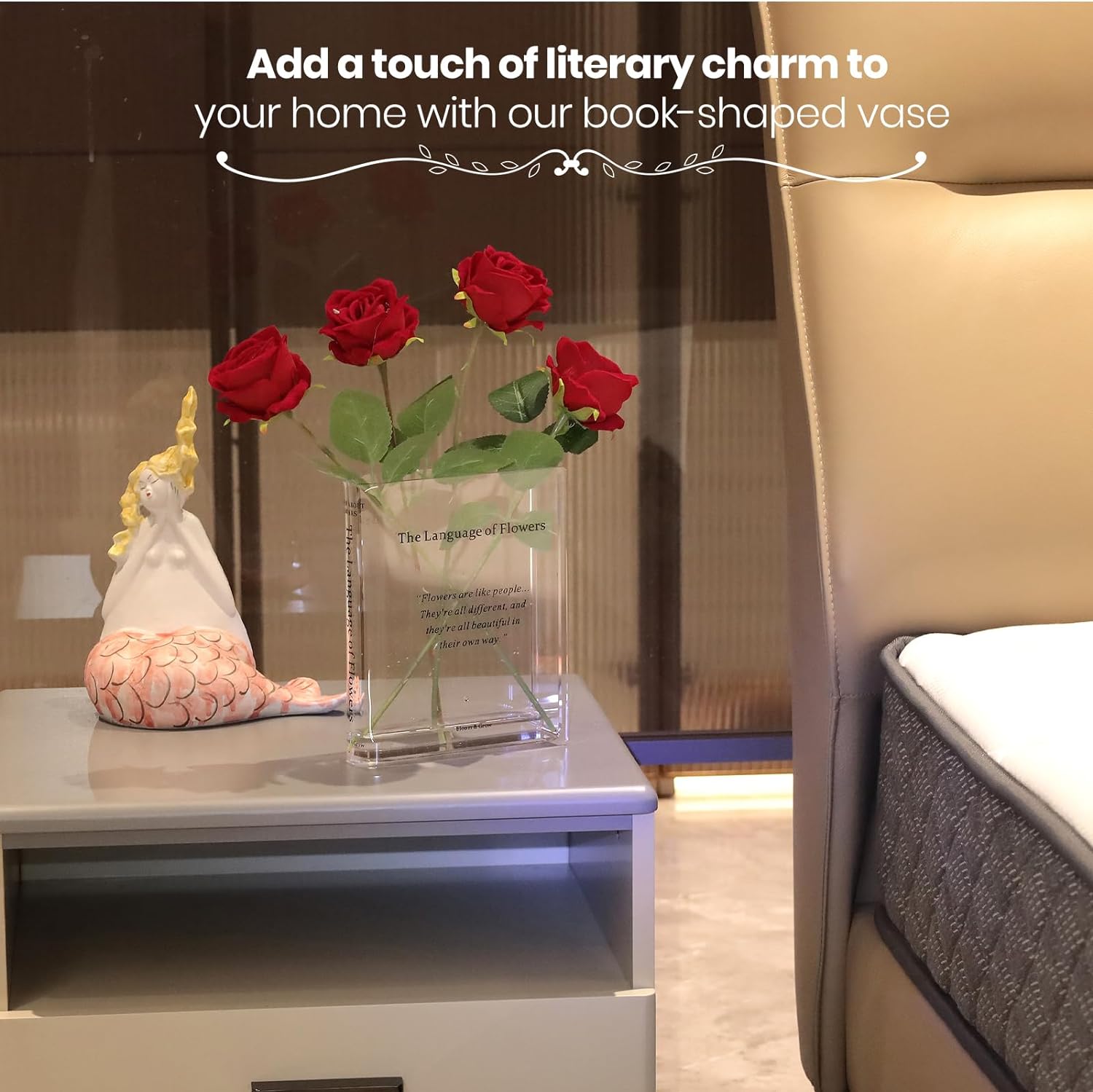 Alpharan Book Vase for Flowers Home Décor,Flower Vase Artistic and Cultural Flavor Decorative Vase Acrylic Clear Vase for Home and Office,Gifts for Book Lovers. (Transparent)