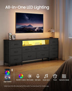 SONGMICS BELLAH Collection - TV Stand for TVs Up to 70 Inches, Dresser for Bedroom, Living Room, Chest of Drawers, Steel, 11 Drawers and Shelf, Modern, Ink Black ULGS043B101S