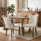SoarFlash Velvet Dining Chair Set of 6, Solid Wood Handles, Upholstered Tufted Dining Room Chair with Nailhead Trim for Dining Room, Living Room, Office (Beige)