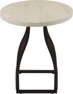 Accent Table, 20 Inch Round Wood White Top, Black Metal Base