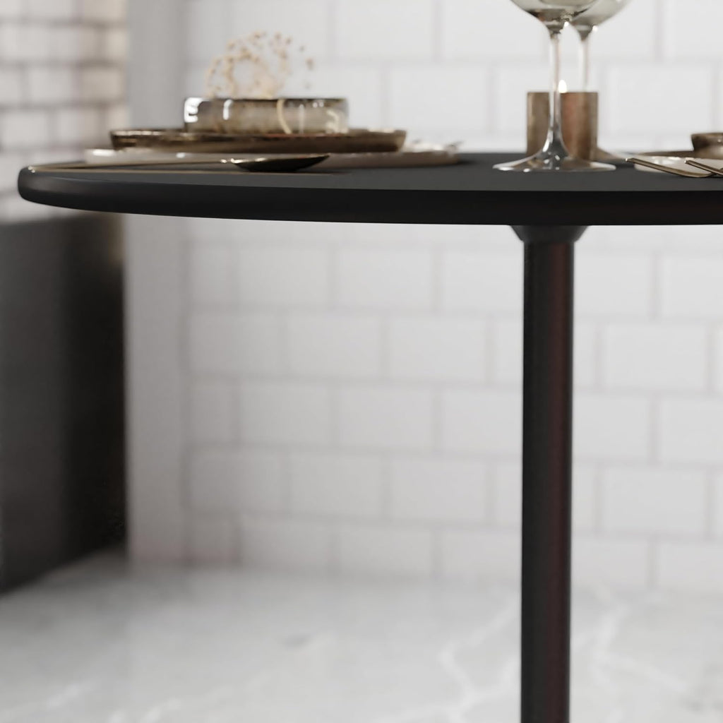 Flash Furniture Lars Black 30'' Round Wood Cocktail Table with 30'' and 42'' Columns