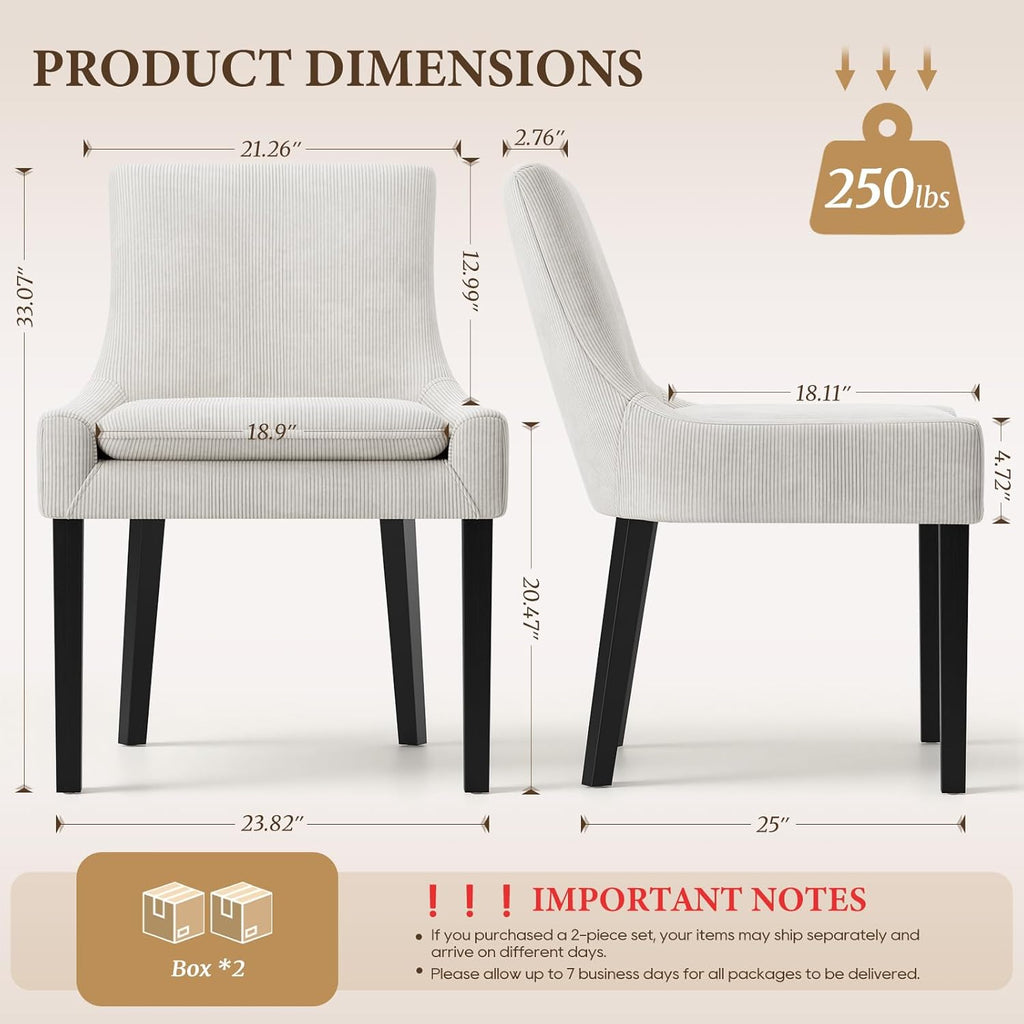 MALOL Upholstered Dining Chairs Set of 4, Mid-Back Kitchen Room Chair with Wood Legs, Corduroy Padded Dining Side Chairs for Dining Room, Beige