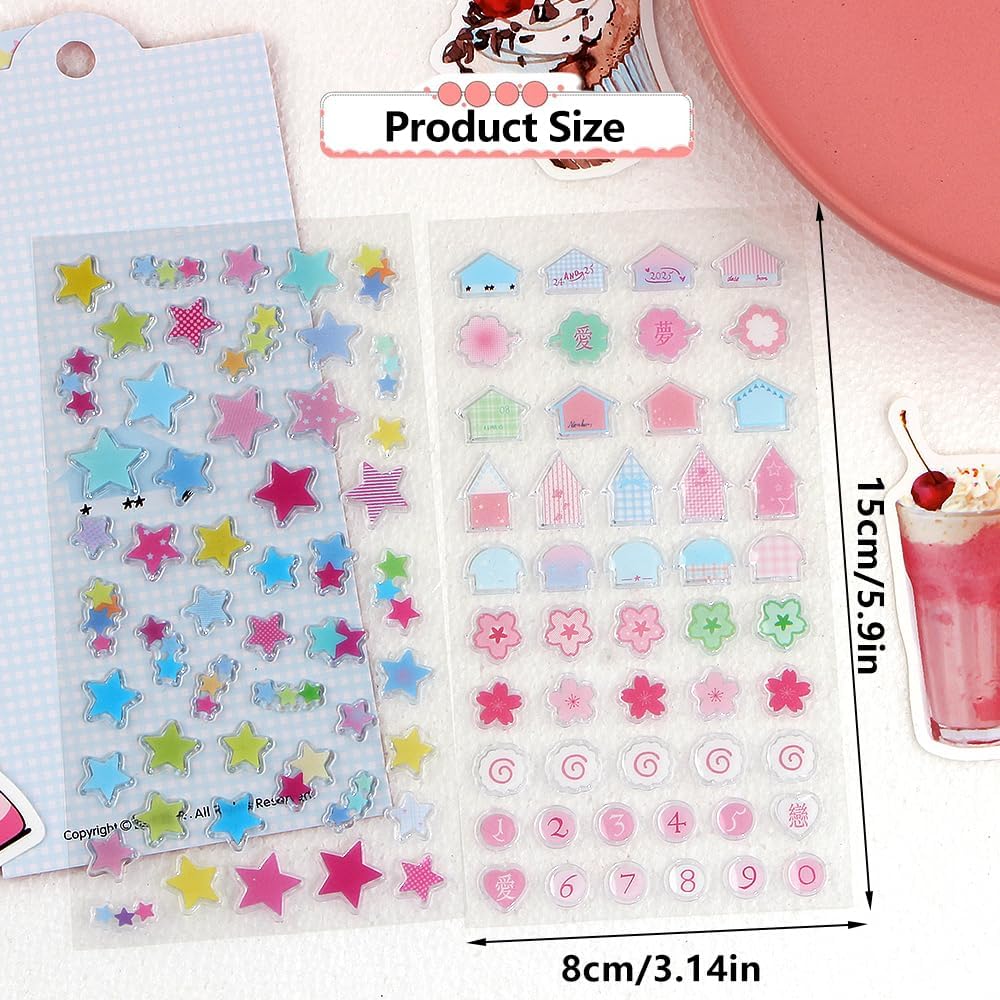 2Sheets Cute Deco Stickers Flower Star Heart House Number Sticker Kawaii Floral Stars Numbers Stickers for Water Bottles Scrapbooking Journaling Sticker DIY Craft Phone Case Album