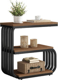 Tribesigns Small End Table, Narrow Side or Bedside Stand, 3 Tier Design Accent Table with Metal Frame, Industrial Vintage Nightstand for Living Room, or Small Spaces (1, Brown)