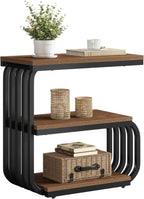 Tribesigns Small End Table, Narrow Side or Bedside Stand, 3 Tier Design Accent Table with Metal Frame, Industrial Vintage Nightstand for Living Room, or Small Spaces (1, Brown)