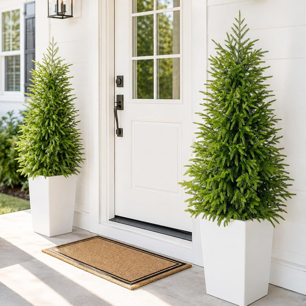 2Pack 3FT Artificial Topiary Trees for Outdoor, UV Resistant Realistic Faux Pine Shrubs Plants, Indoor Fake Trees for Home Offices Front Porch Decor