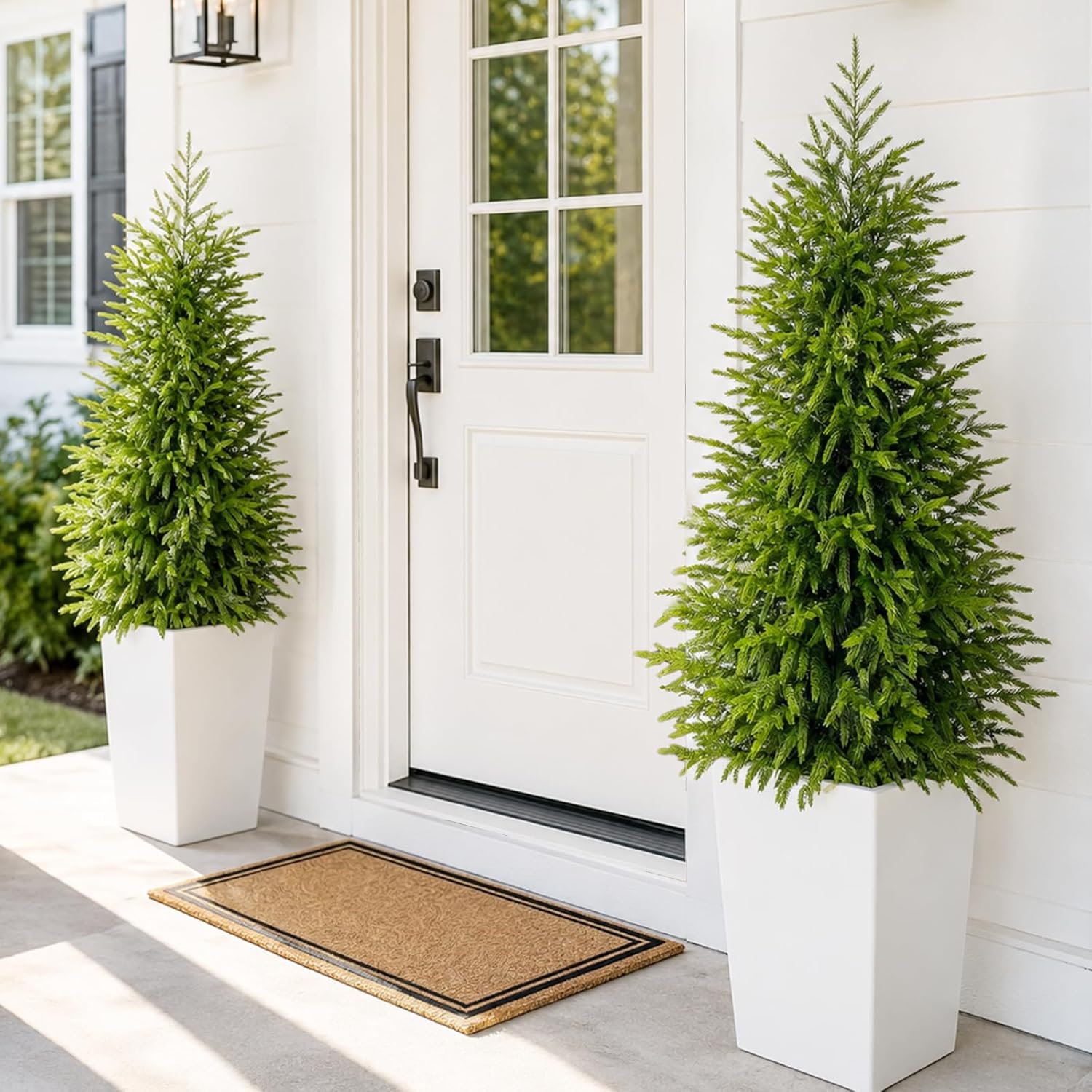 2Pack 3FT Artificial Topiary Trees for Outdoor, UV Resistant Realistic Faux Pine Shrubs Plants, Indoor Fake Trees for Home Offices Front Porch Decor