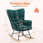 Sweetcrispy Rocking Chair, Teddy Upholstered Glider Rocker with High Backrest, Reading Chair Modern Rocking Accent Chairs Glider Chair for Living Room, Bedroom, Forest Green