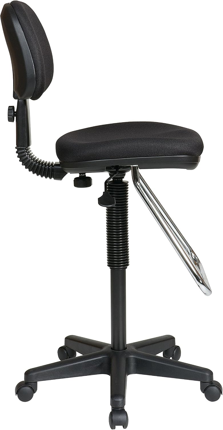 Office Star DC Series Pneumatic Adjustable Drafting Chair with Chrome Teardrop Footrest, Icon Black Fabric