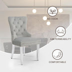 adochr Velvet Dining Chairs Set of 2, Tufted Upholstered Dining Room Chair with Pull Ring and Stainless Steel Legs, Kitchen Chairs 350 LBS Capacity, Light Grey