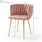KEIKI Modern Velvet Dining Chairs Set of 2, Upholstered Woven Accent Dining Chairs with Gold Metal Legs, Tufted Back, Kitchen & Dining Room Chairs for Living Room, Bedroom, Vanity, Pink