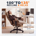 Dowinx Big and Tall Office Chair with Pocket Spring Cushion,High Back Computer Gaming Chairs with Adjustable Armrests,Executive Desk Chairs with Lumbar Support and Footrest,PU Leather-Brown