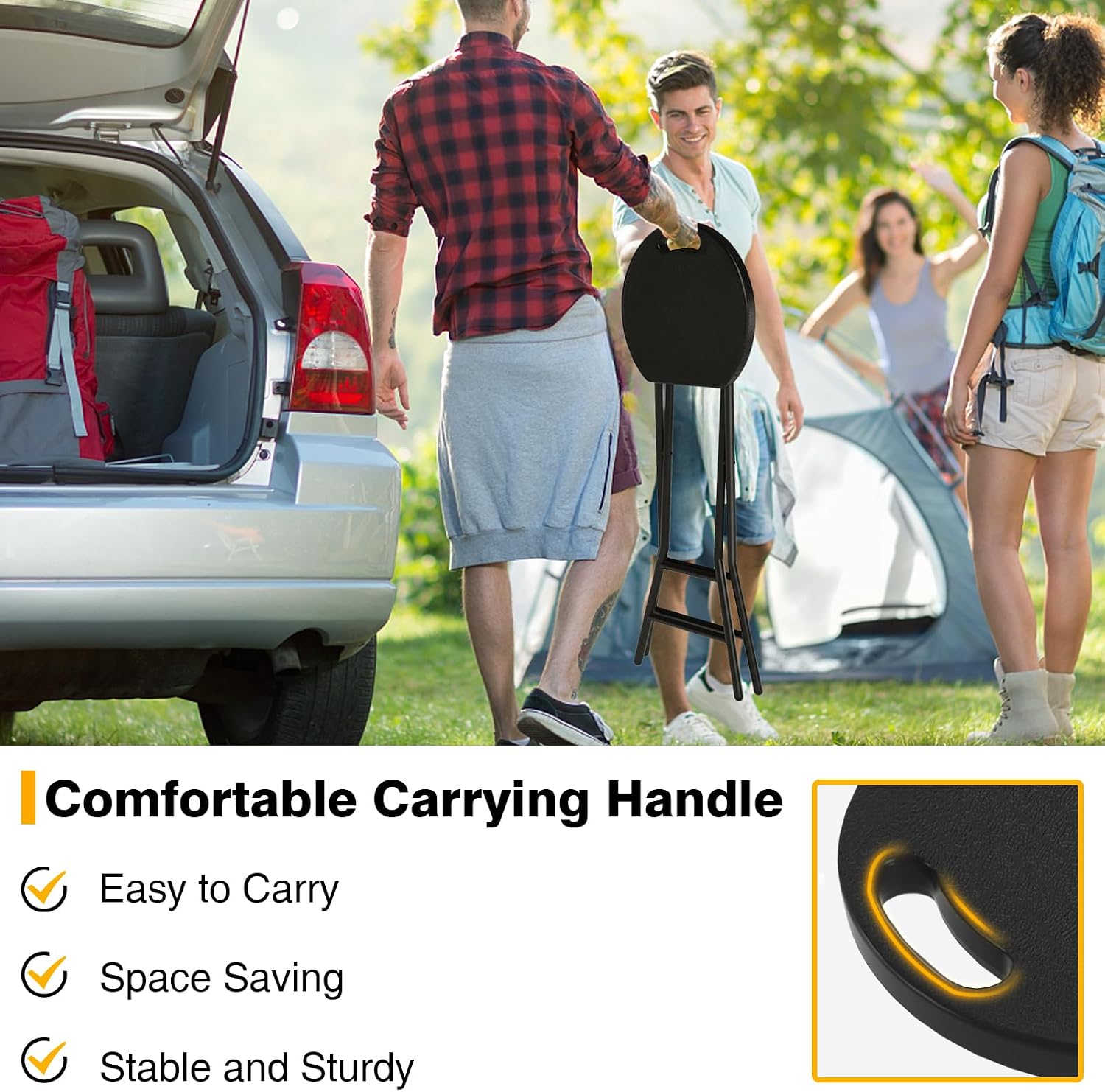 TAVR Furniture Portable Folding Chair with Handle, Heavy Duty Round Fold Stool Chair with 550lbs Capacity for Adults, 24 Inch Foldable Stool for Dorm, Kitchen, Vanity, Church and Outdoor use