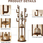 Rotary Coat Rack Freestanding, Solid Wood Coat Tree with 9 Hooks & 3 Storage Shelves for Purse Bag Hat Jacket, Corner Hanger Stand for Entryway Hallway Office Bedroom