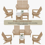 Kullavik Dual-Mode Adirondack Chairs Set of 4 with 2pcs Side Table, HDPE All-Weather Patio Chairs, Outdoor Lawn Chairs for Garden Backyard Porch Pool Deck Firepit, Teak