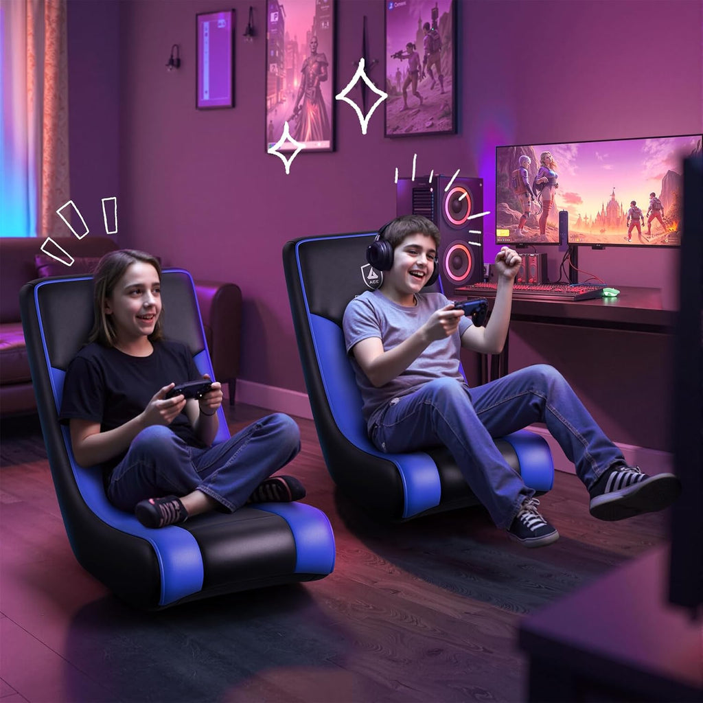 GTPLAYER Floor Rocker Gaming Chair, Adjustable Angle Limiter, Ultra Lightweight Ergonomic Floor Game Seat, Stable Rocking Design for Gaming Relaxing Lounging, Blue & Black