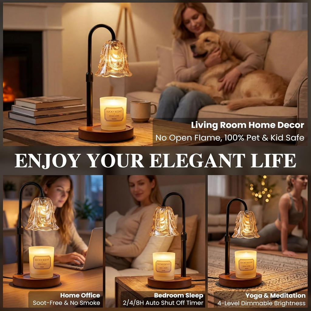 Electric Candle Warmer Lamp with Timer & Dimmable, Adjustable Height Flameless Wax Warmer for Jar Candles, Auto Shut Off, Home Decor for Bedroom Living Room Office, Ideal Gift