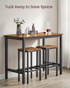 VASAGLE Bar Table and Chairs Set, Rectangular Table with 2 Stools, Dining Pub Set for 2, Space Saving for Kitchen Breakfast, Living Room, Party Room, Rustic Brown and Black ULBT15X