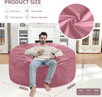 5FT Bean Bag Chair, Large Bean Bag Chairs with Memory Foam Filled, Fluffy Beanbag Sofa with Dutch Velvet Cover, Round BeanBag Chairs for Living Room, Playroom - Dusty Pink