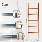 5-Tier Blanket Ladder Wooden, 5.3FT(63'') Blanket Quilt Holder Rack Decorative Ladders, Easy Assembly, Rustic Farmhouse Ladder Shelf for The Living Room Bedroom Bathroom Home Decor, Brown