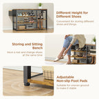 Aiho Entryway Hall Tree Bench with Storage, Industrial Shoe Rack Bench with 4 Hooks, Rustic Brown