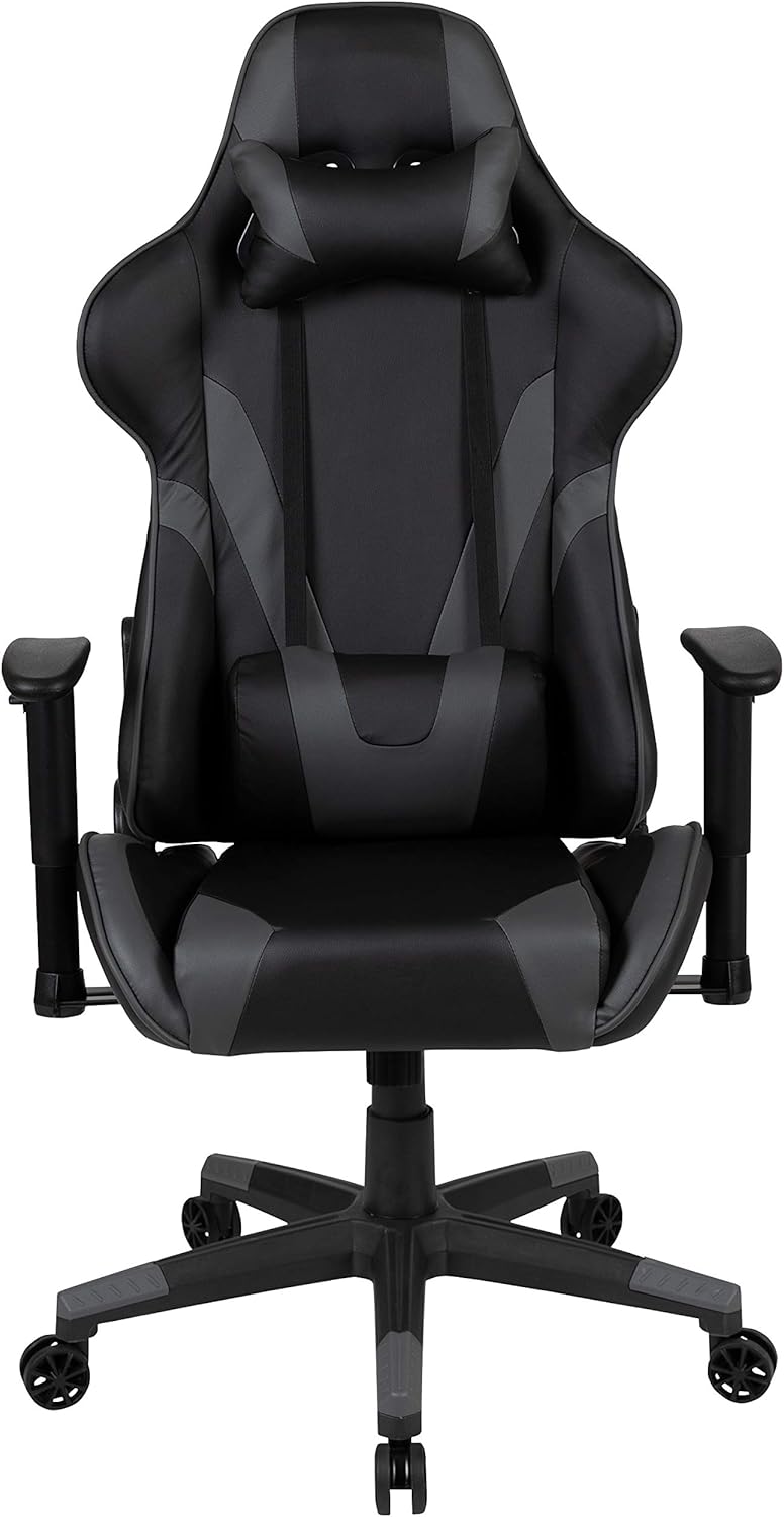 Flash Furniture X20 Gaming Chair Racing Office Ergonomic Computer PC Adjustable Swivel Chair with Fully Reclining Back in Gray LeatherSoft