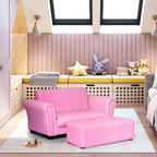 INFANS 2 Seat Children Sofa with Footstool, Sturdy Wood Construction, Armrest Couch for Preschool Kids, Kid Couch Lounge Bed with Ottoman