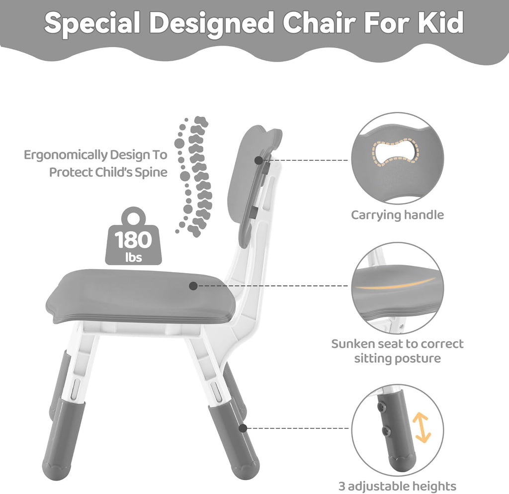 GITAWUSA Kids Study Table and Chairs Set, Height Adjustable Toddler Table and Chair Set for Kids Ages 3-8, 31.5" L x 23.6" W Graffiti Desktop Plastic Children Art Table with 2 Seats, Grey
