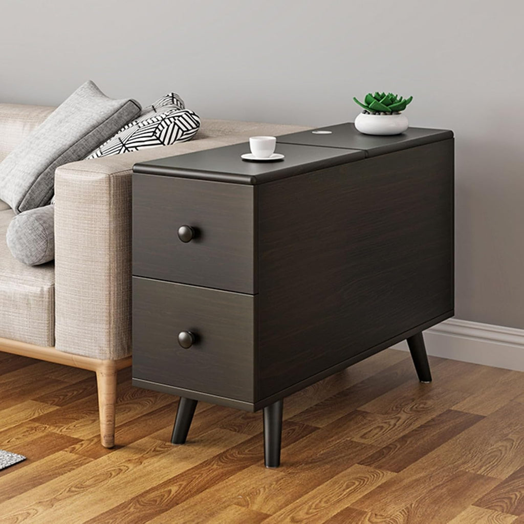 Side Table With 2 Drawers & Hidden Storage Couch Table Sturdy Nightstand With Cable Management Holes Modern Coffee Table Multi-Purpose End Table For Bedroom, Living Room, Office(Black,35.4x11.8x23.6in