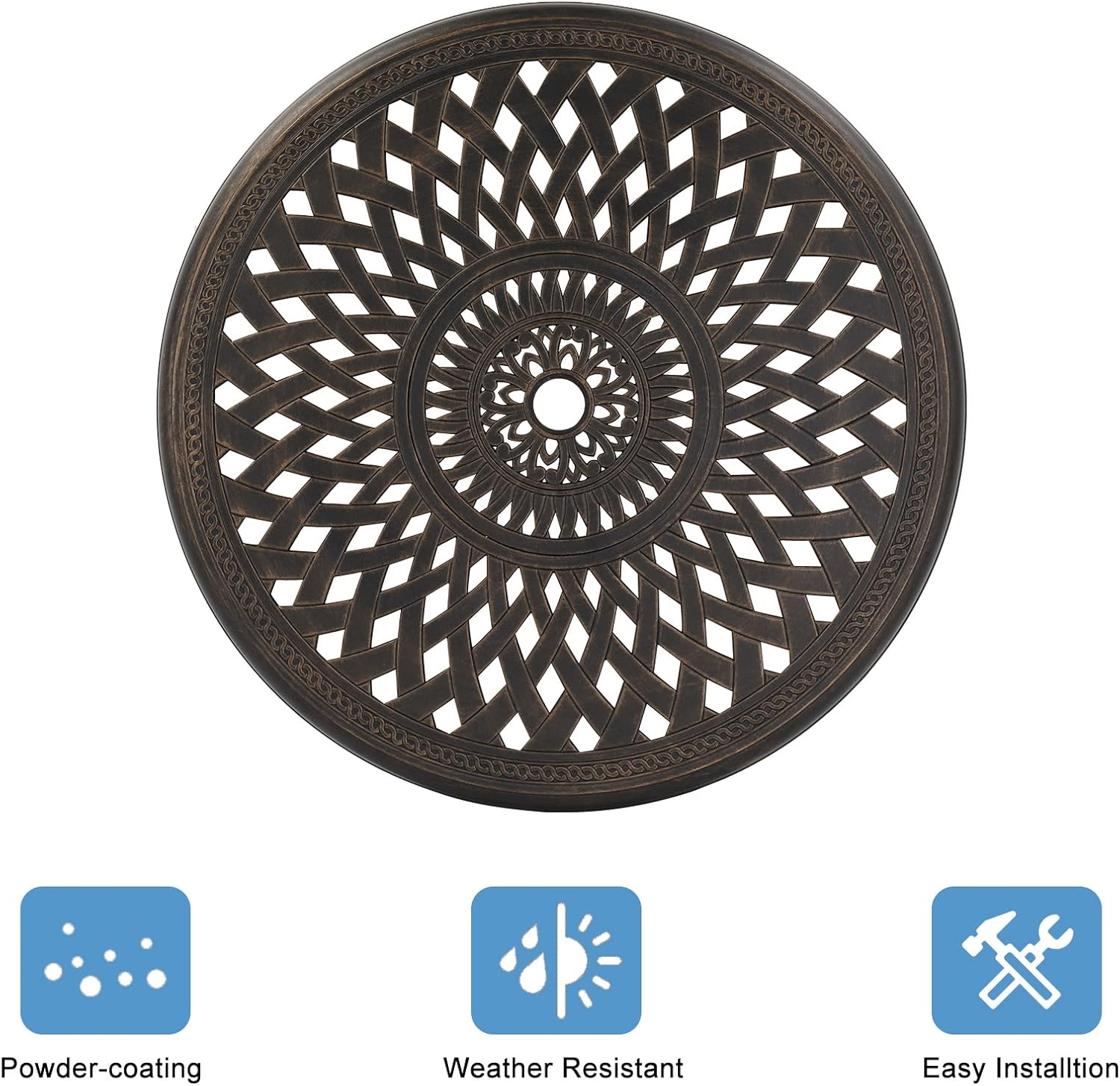 78x78x75cm Circular Diamond Top Cast Aluminum Table, Bronze