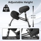PU Leather Ergonomic Kneeling Chair, Adjustable Home and Office Stool with Thick Pads and Flexible Lockable Brake Wheels for Back Pain Relief (Dark Black)