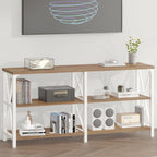 IBF Industrial Console Tables for Entryway, White and Rustic Oak, 63in | Farmhouse 3 Tier Wood and Metal Entryway Table with storage, Long Narrow Sofa Table Behind Couch