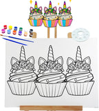 Essenburg Pre Drawn Canvas UNICORN Paint Kit | Adult & Teen Sip and Paint Party Favor | DIY Date Night Couple Activity 8X10 Canvas with paint kit (Cupcake)