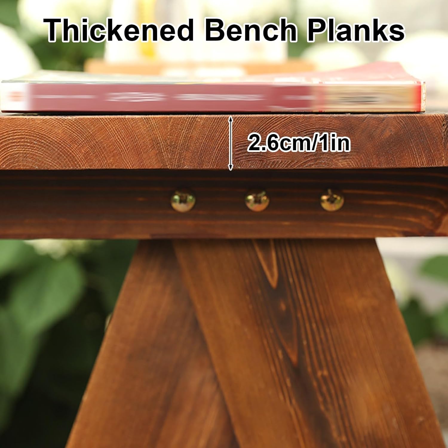 Outdoor Wooden Bench, 16in High Outdoor Garden Bench, 837lbs Load Capacity, Suitable for Patios, Porches, Dining Rooms, Brown(150x41x28.5cm/59x16x11in)