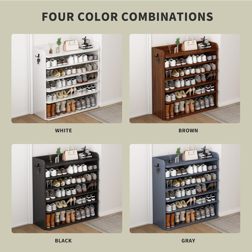 5 Tier Shoe Rack, Wooden Shoe Storage Cabinet, Large Capacity Tall Shoe Shelf Free Standing Shoe Rack Organizer for Closet Entryway Garage Bedroom, White