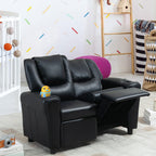 AVAWING Kids Recliner Chair, Double PU Leather Kids Loveseat w/Cup Holder, Lounge Sofa Chair w/Adjustable Footrest & Headrest for Boys Girls 3+ Age Group, Black