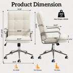 White Office Chair with Soft Leather, Swivel Executive Office Desk Chair with Wheels and Padded Arms, Adjustable Height