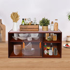 Small Kitchen Pantry Sideboard with 2 Sliding Tempered Glass Doors, Wall Mount or Countertop Cupboard Pantry Cabinet, 31.5 x 11 x 15.7in Storage Cabinets for Dinner Plates, Bowls, Plates