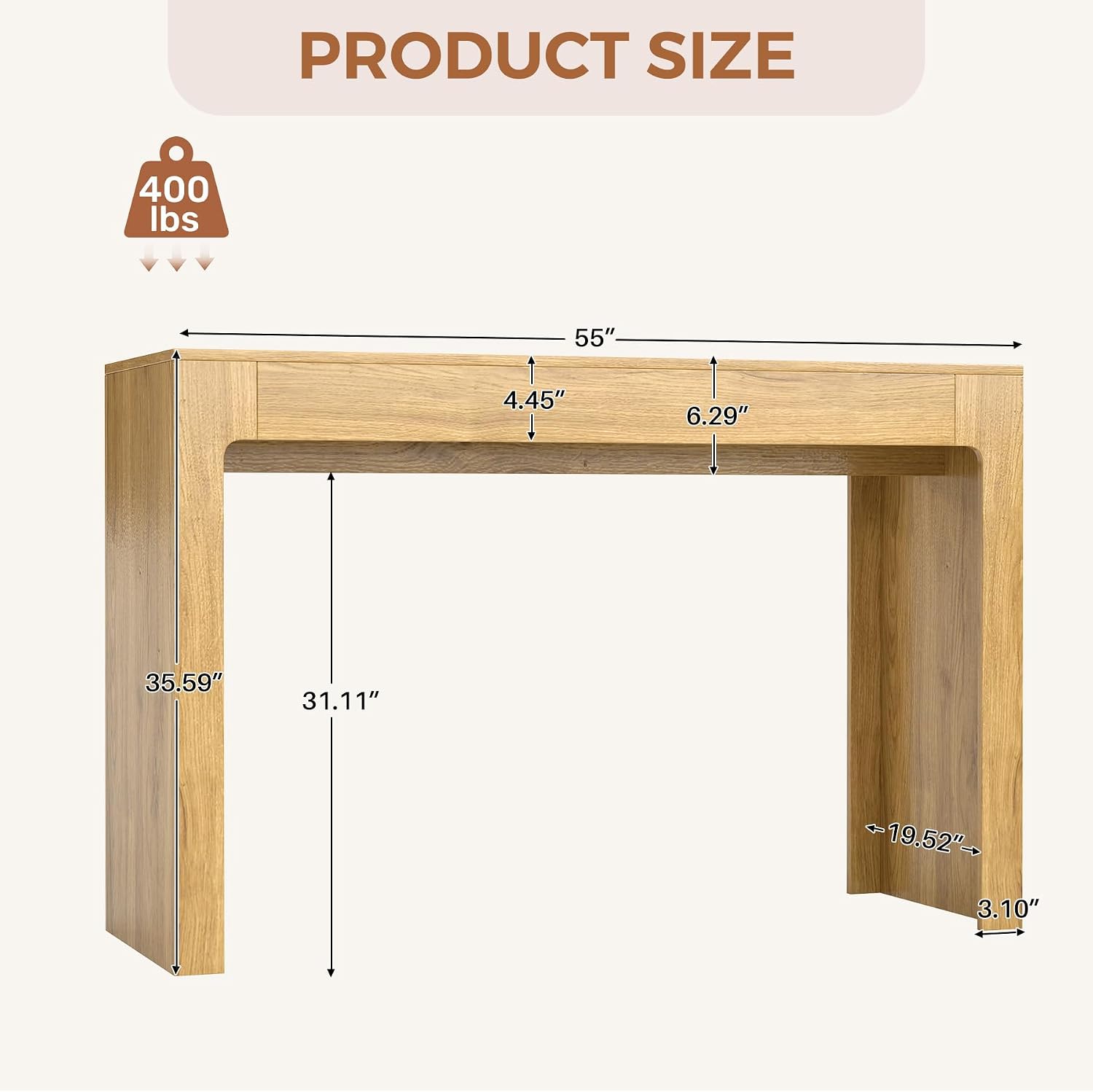 Miereirl 55” Bar Table，Long Bar Table with Oak Finish Tabletop，Modern Counter Height Pub Table, Rectangular Home Dining Bar Unit for 4-6 People, Kitchen, Living Room, Bar, Golden Oak