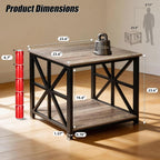 TooCust Square End Table with Storage Shelf, 24 inch Large Side Table with Rounded Corners, 2-Tier End Table Living Room, Upgraded X-Shaped Night Stand for Bedroom, Farmhouse Wood Table, Grey Wash