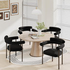 STHOUYN Modern Black Dining Chairs Set of 4 for Kitchen & Dining Room, Boucle Dining Chair with Arms, Barrel Dinner Chairs with Metal Legs & Curved Backres (4PCS, Black)