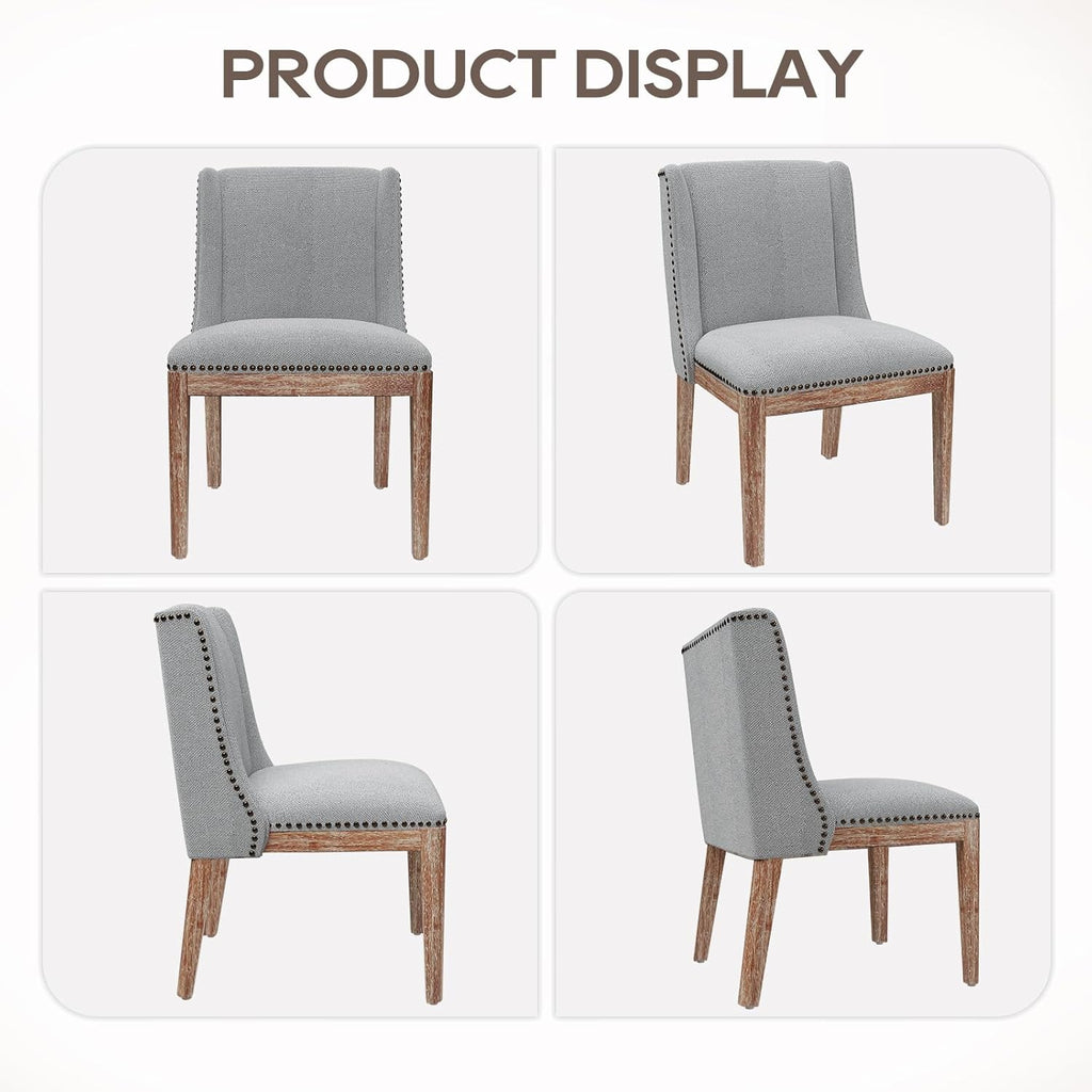 MALOL Dining Chair Set of 2, Fabric Upholstered Kitchen Side Chairs with Wooden Legs for Kitchen & Restaurant Use, LightGrey