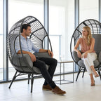 Wicker Egg Chair Outdoor Indoor, 8-Inch Plush Cushion, 400lbs Capacity, Removable Cover Balcony Chairs(Black+Gray)