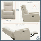 Nurture& The Glider Plus - Premium Nursery Power Recliner | Swivel Chair with Adjustable Head Support and Adjustable Lumbar Support | Built-in USB - The Ultimate Comfort for Nursing, Relaxing (Ivory)