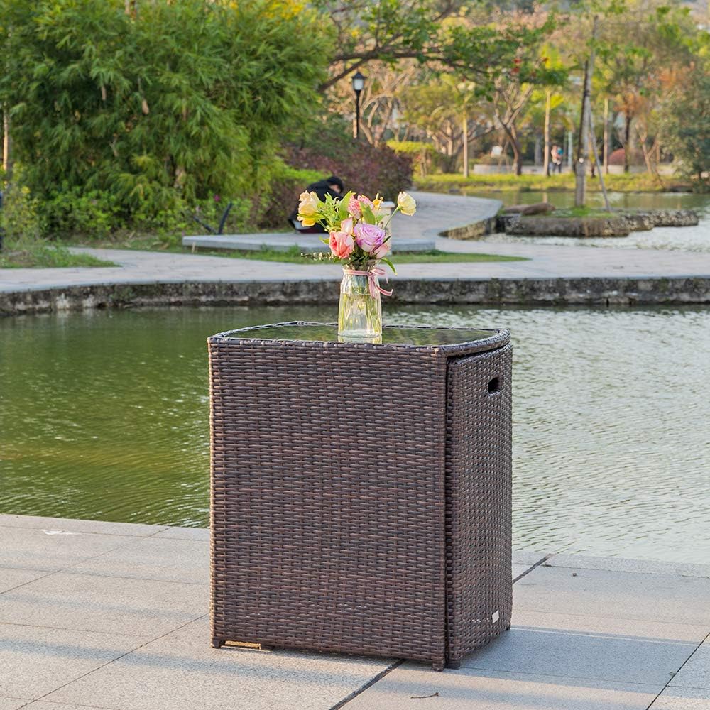 Bonnlo 3 PCS Wicker Outdoor Patio Bistro Set, Patio Furniture Set for Small Space with Glass Top Table Dining Chairs, Balcony Furniture Patio Table and Chairs Set of 2 for Garden Yard Porch (Brown)